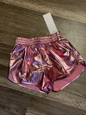 Metallic Pink girls shiny 6-7Y 130 Elastic Waist Shorts